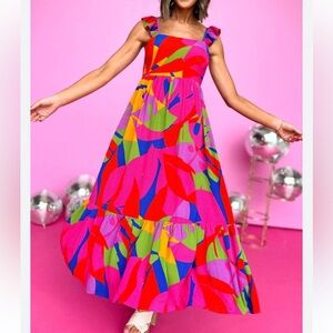 Sugarlips Coquette Soleil Abstract Portia Midi Dress Size Small. J-25